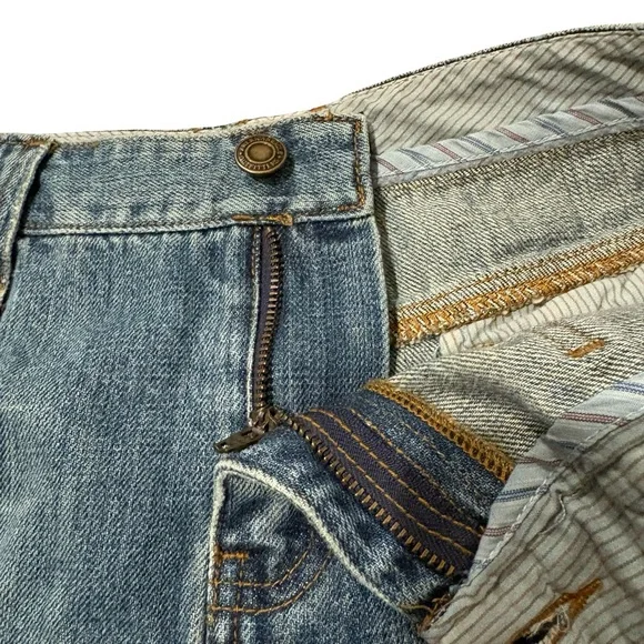 Y2k American Eagle Distressed Micro Denim Pleated Mini Skirt Fringe Hem, Sz 6 - Picture 9 of 14